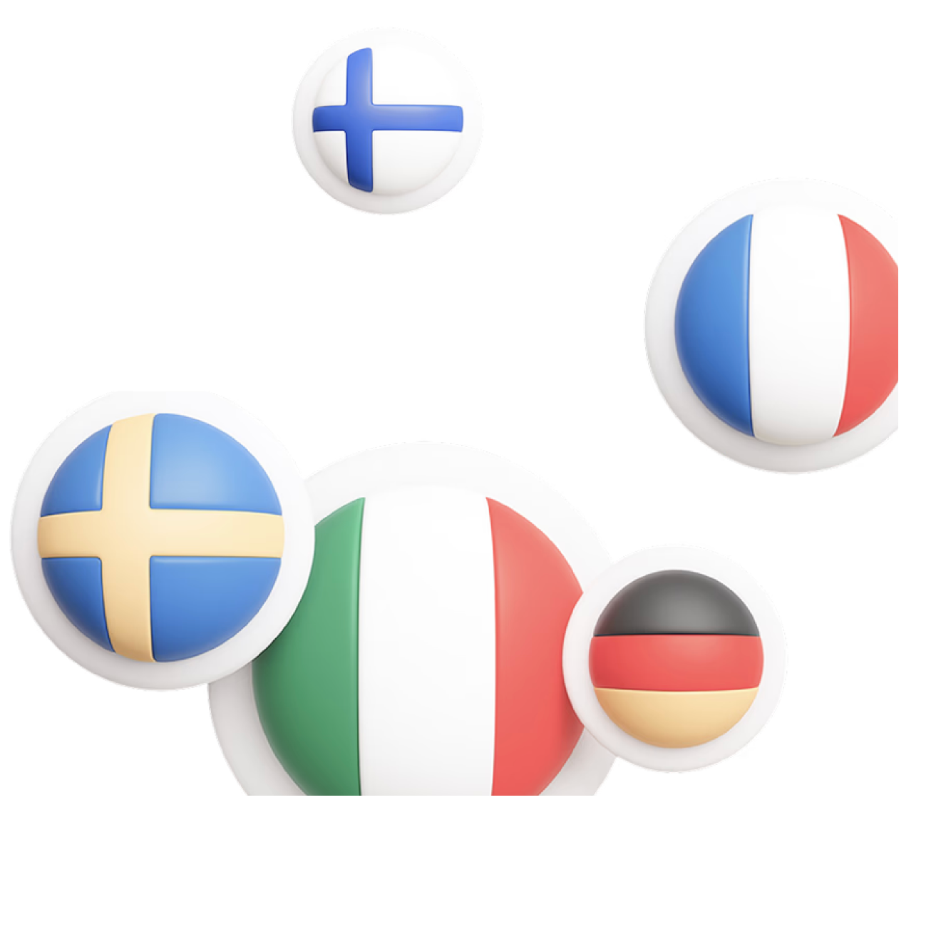Sphères 3D ornées de drapeaux nationaux symbolisant la prise en charge multilingue