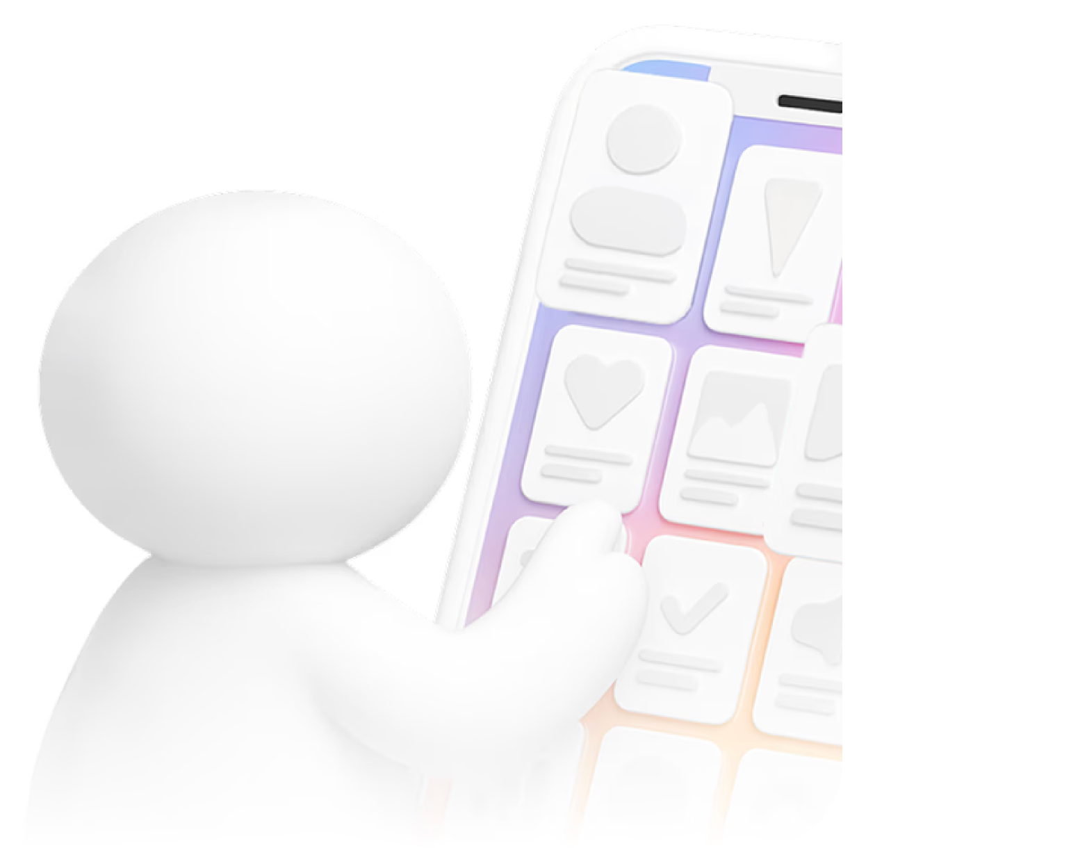 Main tenant un smartphone avec des vignettes de contenu, symbole d’une publication rapide